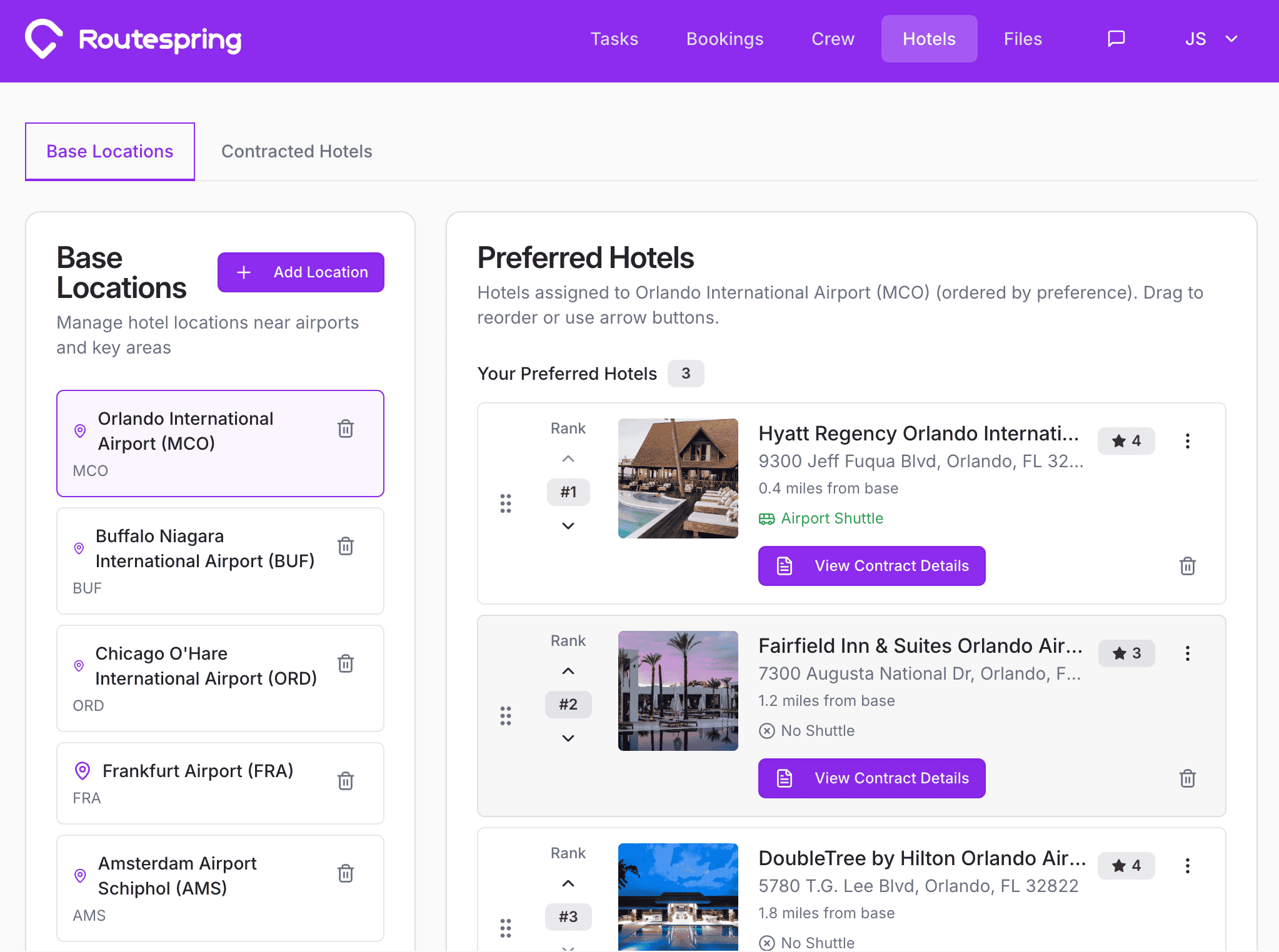 Global hotel and base location coverage for cargo airlines